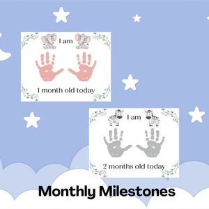 Monatliche Meilenstein Karte, Meilenstein Karte, Baby Geschenk, Baby Erinnerungen, Meilenstein Karte, Handabdruck Kunst, 1-12 Monate, Instant Download
