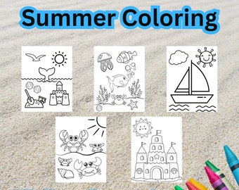 15 Summer Coloring Pages - Summer Party Favors - Pool Party - Kids Coloring Pages - Instant Download - Printable Coloring - Summer Coloring