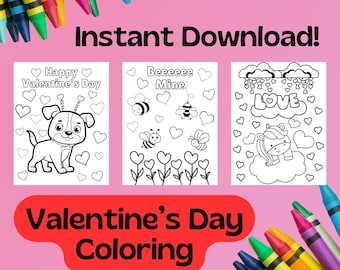 Valentine Coloring Pages for Kids - Printable Activity - Instant Download