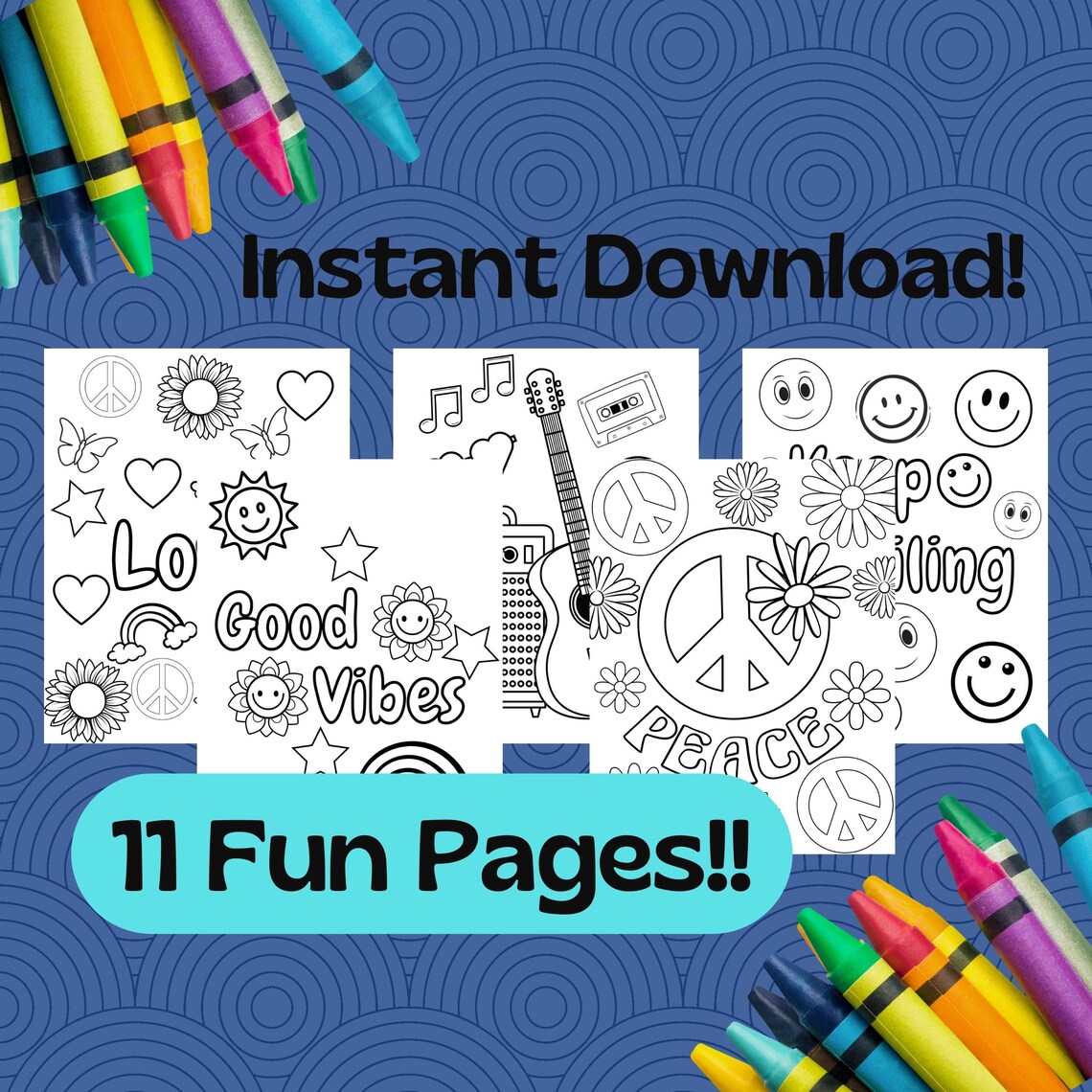 11 Groovy Coloring Pages Printable Coloring Kids Coloring - Etsy