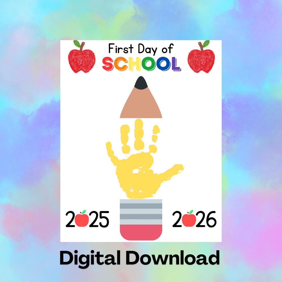 2025 First Day of School Handprint Craft, Kids Keepsakes, Printable Handprint Footprint Art, School Craft Printable, Kids Artwork Memories