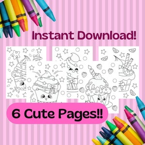 6 Cute Cupcake Coloring Pages - Printable Coloring - Kids - Coloring - Cupcakes