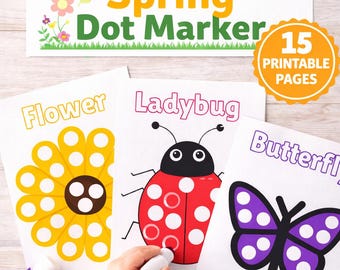 Spring Dot Marker Printables, Do A Dot Activity for Kids, Preschool Worksheets & Fine Motor Activity, Toddler Learning Pages, 15 Page Bundle