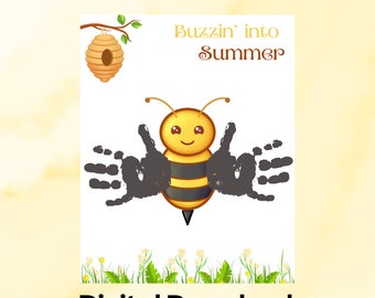 Summer Handprint Footprint Craft, Kids Keepsakes, Printable Handprint Footprint Art, Summer Craft Printable, Kids Artwork Memories
