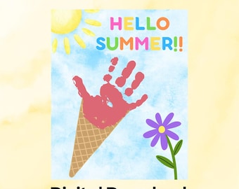 Summer Handprint Footprint Craft, Kids Keepsakes, Printable Handprint Footprint Art, Summer Craft Printable, Kids Artwork Memories