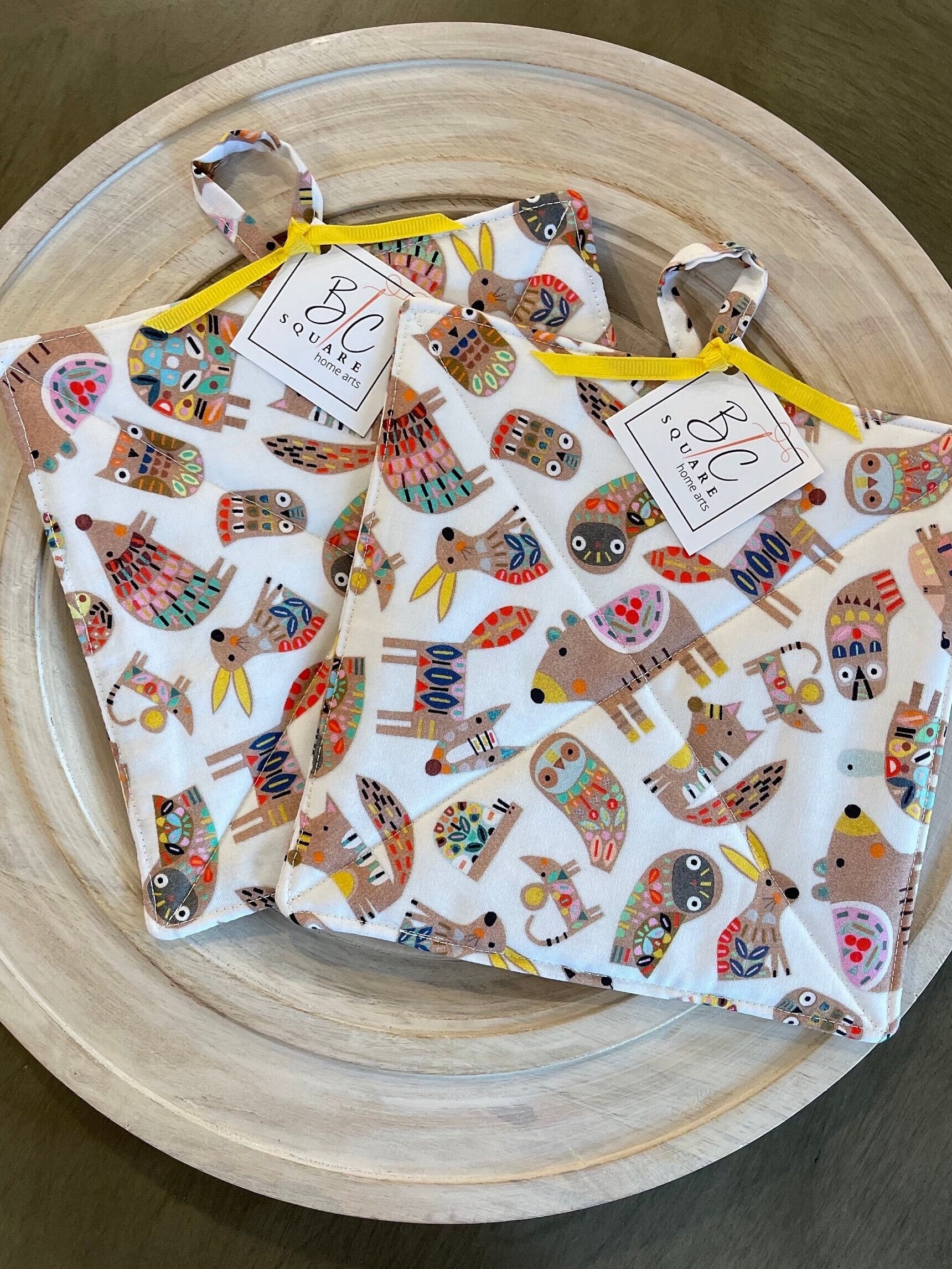 Set of 2 Colorful Animal Quilted Homemade Potholders--Perfect Gift for Hostess, Shower, Teacher, Birthday or Stocking Stuffer!