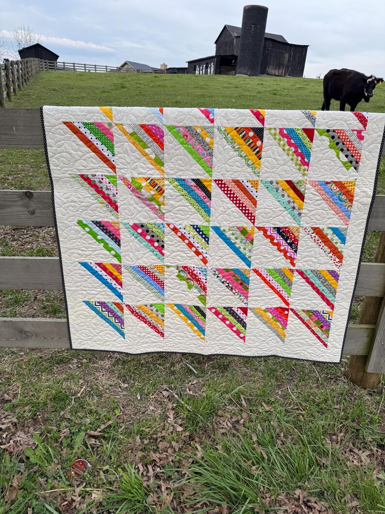 Colorful Homemade Quilt With Fun Triangle Design----perfect for Bedroom ...