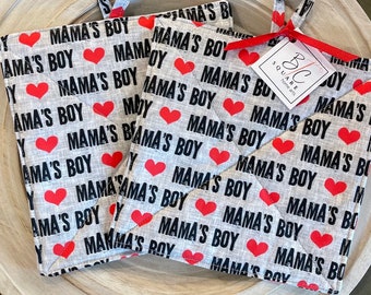 Set of 2 &quot;Mama&#39;s Boy&quot; Quilted Homemade Potholders--Perfect Gift for Hostess, Shower, Teacher, Birthday ir Stocking Stuffer!
