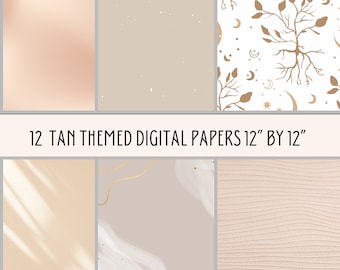 Tan Digital Papers, Paper Bundle, Earth Tone Background, Digital Paper, PNG Paper, Seamless Patterns, Instant Download, Bat Background