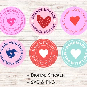 Handmade With Love Sticker Bundle, SVG Digital Download, Sticker für Kleinunternehmen, PNG Instant Download, Verpackungsetikett