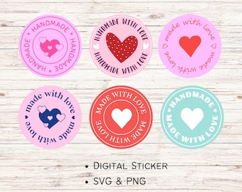 Handmade With Love Sticker Bundle, SVG Digital Download, Stickers for Small Business, PNG Instant Download, Packing Label