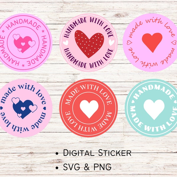 Handmade With Love Sticker Bundle, SVG Digital Download, Stickers for Small Business, PNG Instant Download, Packing Label