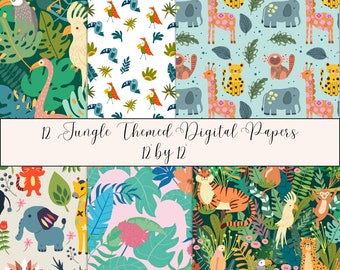 Cute Jungle themed digital paper bundle, 12 by 12 scrapbooking paper, instant download, digital download