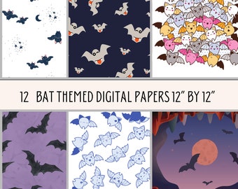Bat Digital Paper Bundle, Bat Background, Digital Paper, PNG Paper, Seamless Patterns, Instant Download, Bat Background