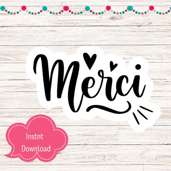 Thank You Sticker SVG, Thank You Stickers, Merci Sticker, Sticker for Small Business