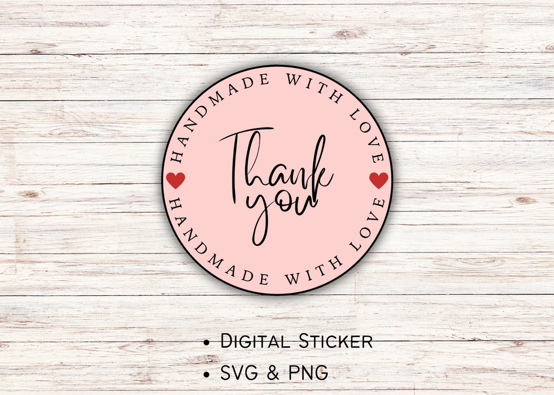 Pink Thank You Handmade With Love Stickers, SVG Digital Download ...