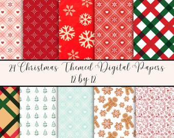 Christmas Digital Paper Pack, Christmas Pattern Bundle, 12 by 12 Scrapbooking Paper, Instant Download, Digital Download