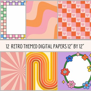 Retro Print Digital Paper Bundle, Background Digital Paper, PNG Paper, Retro Wall Art, Instant Download, Retro Prints