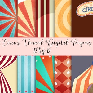 Cute Circus themed digital paper bundle, 12 by 12 scrapbooking paper, instant download, digital download