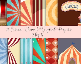 Cute Circus themed digital paper bundle, 12 by 12 scrapbooking paper, instant download, digital download