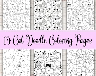 Cat Doodle Pages, Cat Coloring Pages, Coloring Pages, Coloring Pages PDF, Printable Coloring Book