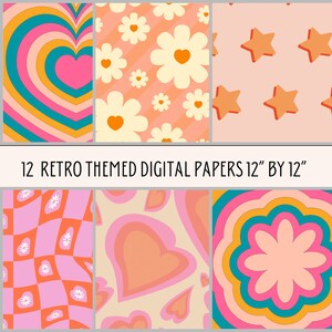 Retro Print Digital Paper Bundle, Background Digital Paper, PNG Paper, Retro Wall Art, Instant Download, Retro Prints