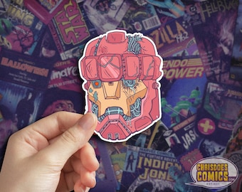 Mutant Robot Head Sticker: Retro Comic Car Decal