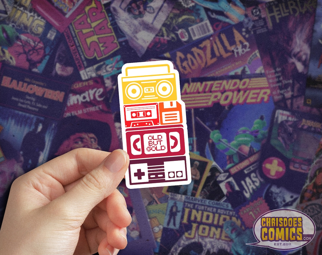 Retro 8-bit Gamer Stack Vinyl Sticker: Boombox, VHS, Handheld - Etsy