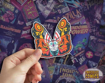 Mothra Vinyl Sticker: Kaiju Butterfly, Retro Japan Art