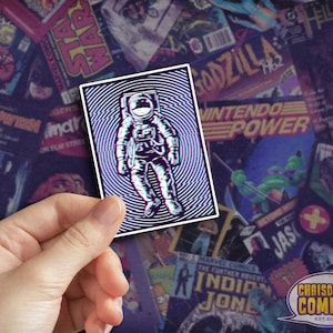 Astronaut Glitch Outrun Synthwave Vaporwave Cyberpunk 80s 90s Vintage 3D Space NASA Retro Decal Arcade Vinyl Sticker Water Bottle Car Laptop
