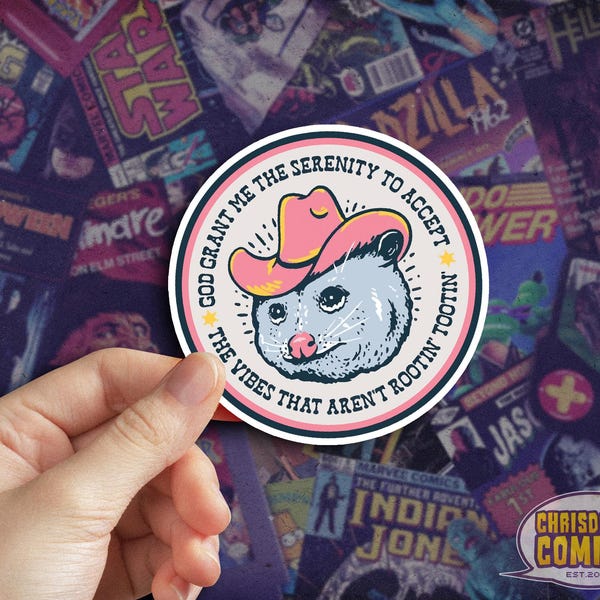 Cowboy Opossum Sticker: Funny Western Retro Decal