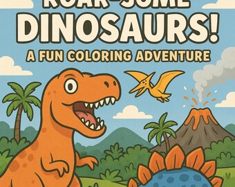 子供向け恐竜ぬりえ – 印刷可能な10ページ – 幼児と未就学児向けの楽しくて簡単な恐竜ぬりえシート – デジタルダウンロードPDF