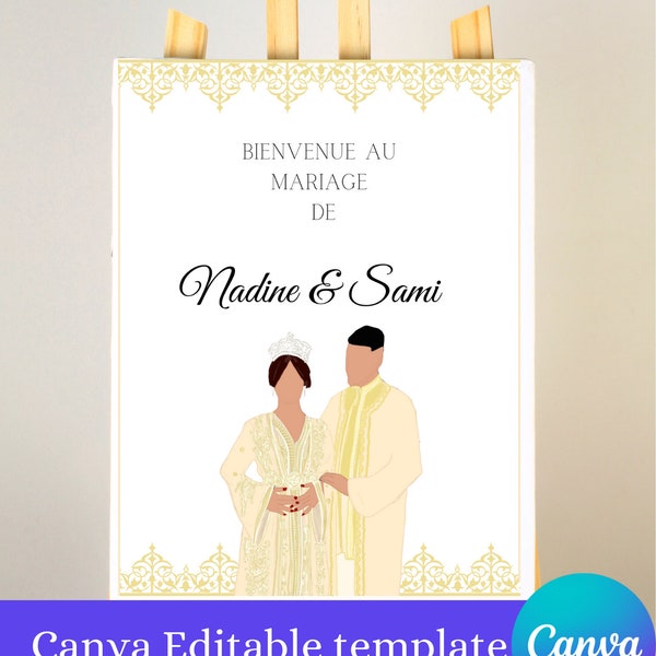 Template Canva modifiable pour un panneau de mariage algérien/marocain+ illustration
