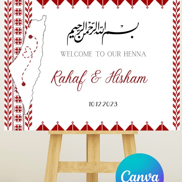 Palestinian wedding sign-Wedding backdrop Palestinian henna-Palestinian wedding-Edit the font on Canva