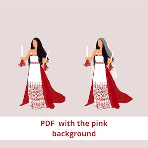 Palestinian bride wearing a modern thobe and tatreez pattern clipart-Palestinian henna