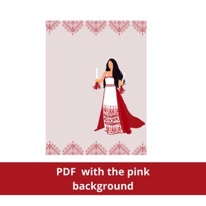 Palestinian bride wearing a modern thobe and tatreez pattern clipart-Palestinian henna