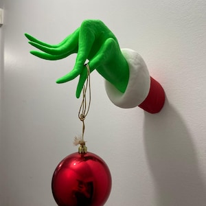 Grinch Hand Christmas Ornament | 3D Printed  | 2 Size Options 10 & 12.5 Inch with Easy Mounting