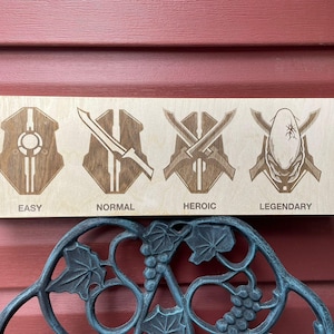 Halo Difficulty Symbol Laser Engraving on Birch Wood (Stained Options Available!)