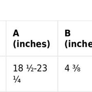 May include: Size guide for a product with measurements in inches. One size fits a bust size of 18 1/2 to 23 1/4 inches, a length of 4 3/8 inches, a width of 2 7/8 inches, and a height of 7 1/8 inches.