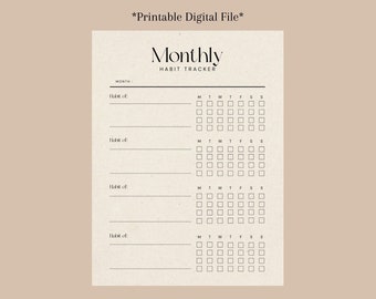 Printable Monthly Habit Tracker Instant PDF Download With Goals ...