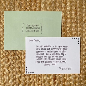 Tarjeta de agradecimiento personalizable escrita a mano