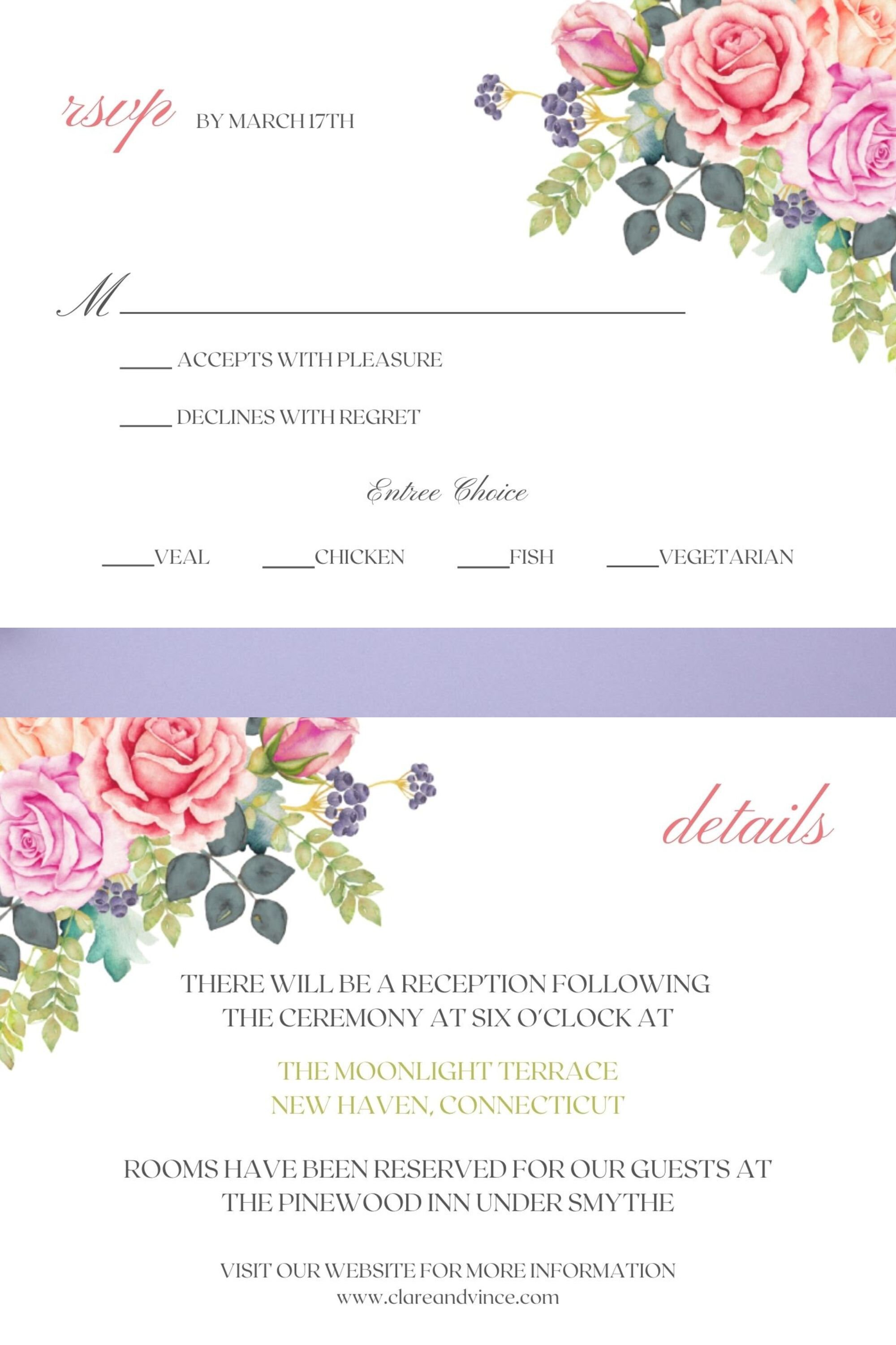 Invit Rose Custom Pink Roses Wedding Invitation Set | Pink Floral Invite | Pink ...