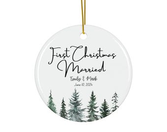 Ceramic Ornament, Wedding Gift, Just Married Christmas Ornament, Newlywed Holiday Decor, First Christmas Ornament