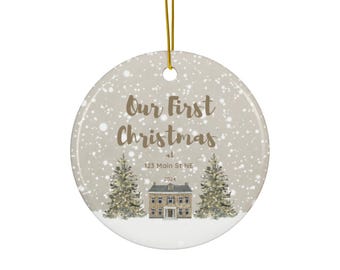 Personalized Ceramic Ornament for Couples, First Christmas Keepsake, Holiday Decor, Engagement Gift, Home Decoration, Family Gift