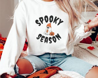Spooky Season Ghost Coffee Sweatshirt, Halloween Crewneck, Fall Ghostly Shirt, Haunted Season Jumper, Autumn Coffee Lover Top