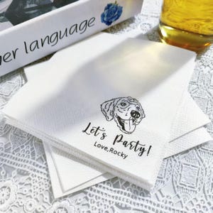 Personalized Pet Cocktail Napkins, Custom Illustrated Dog Wedding Napkins, Pet Wedding Napkins, Dog Cocktail Napkins, Pet Dog Napkins