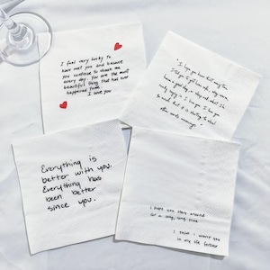 Personalized Love Note Handwriting Napkins, Custom Signature Handkerchief, Custom Message Napkins, Printed Wedding Cocktail Napkin