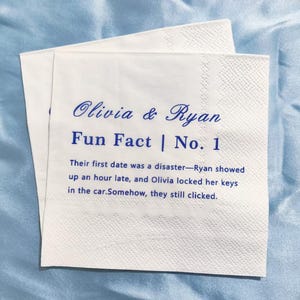 Fun Facts Napkins for Wedding, Custom Trivia Napkins,Personalized Fun Fact Napkin, Wedding Cocktail Napkins, Engagement Party Napkins