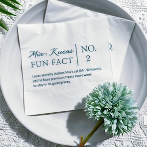 Fun Facts Personalized Wedding Napkins - Bridal Shower - Engagement Party Napkins - Rehearsal Dinner - Wedding Bar Napkins