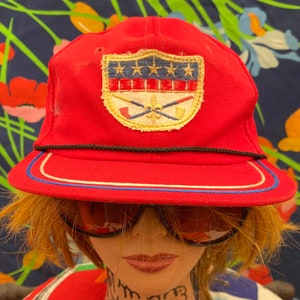 Vintage baseball cap with red white and blue color Waze with pipe and star-spangled emblem patch
